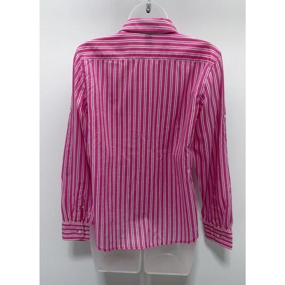 Lauren Ralph Lauren Shirt Womens Pink White Stripe Button Up Roll Tab Sleeves S - Picture 3 of 6